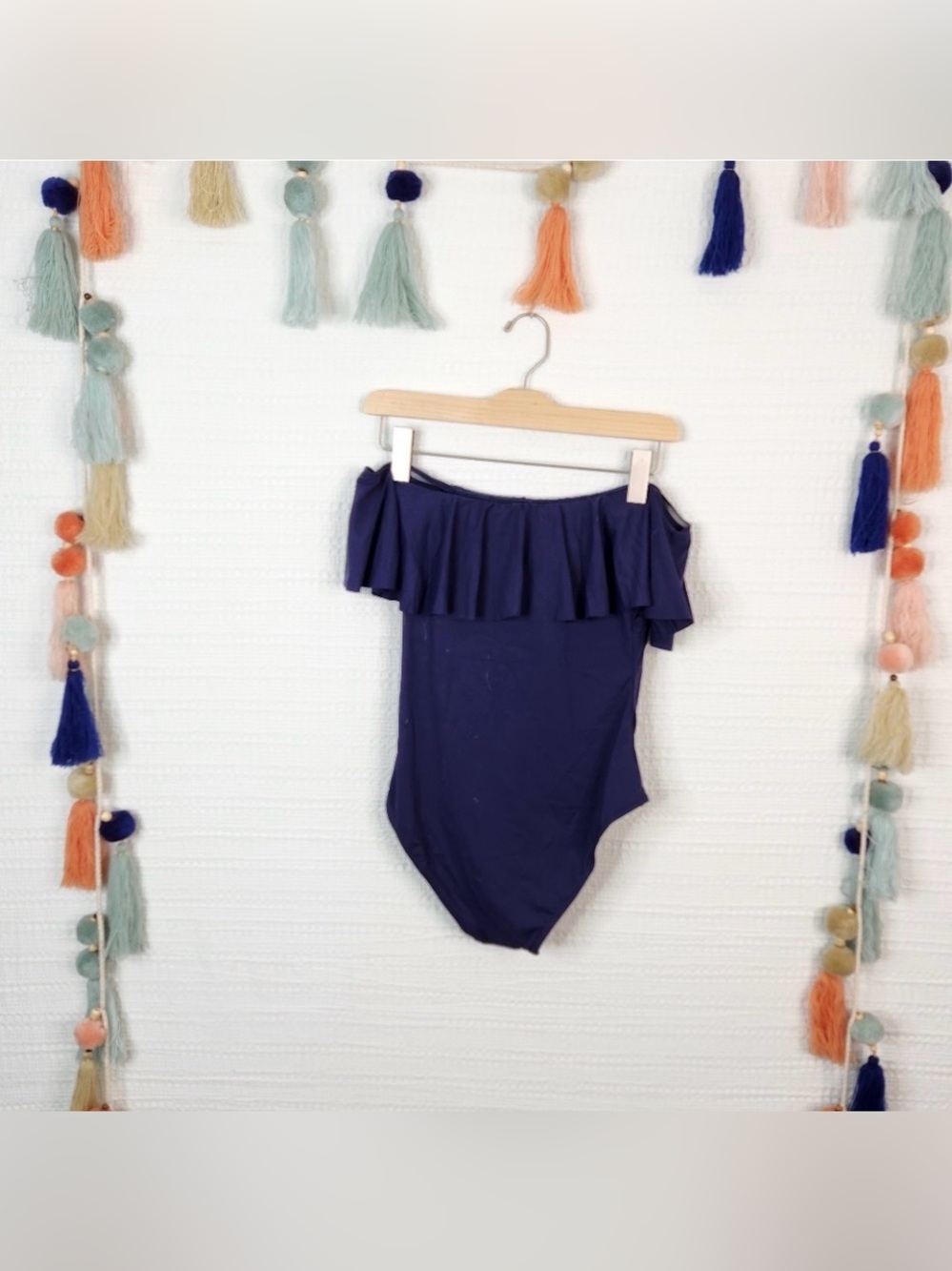 NWT - BURU Off-Shoulder Ruffle One-Piece Swimsuit - Navy, Medium - Picture 3 of 4